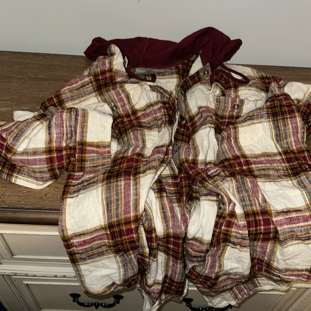 Thin plaid jacket.